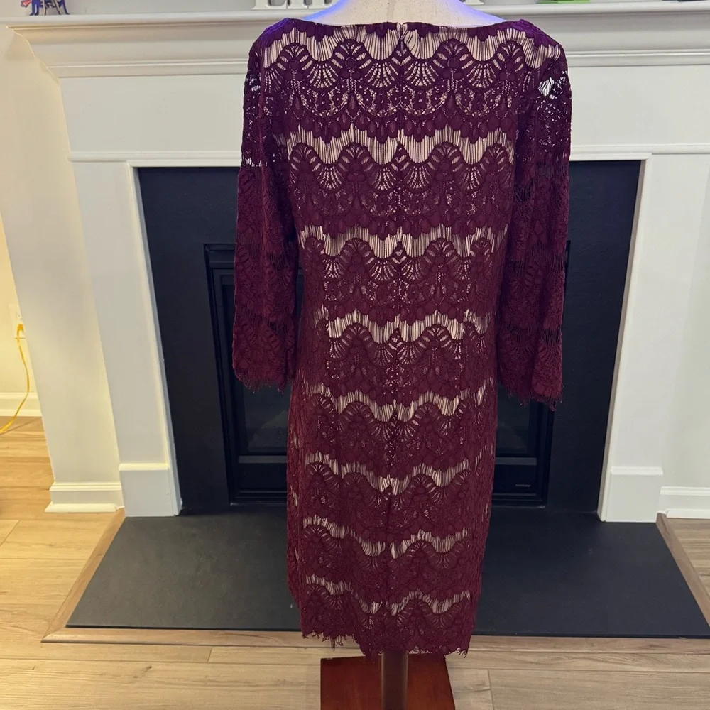 Jessica Howard Lace Overlay Sheath Dress – Burgundy Wine – Size 16 - Picture 7 of 13